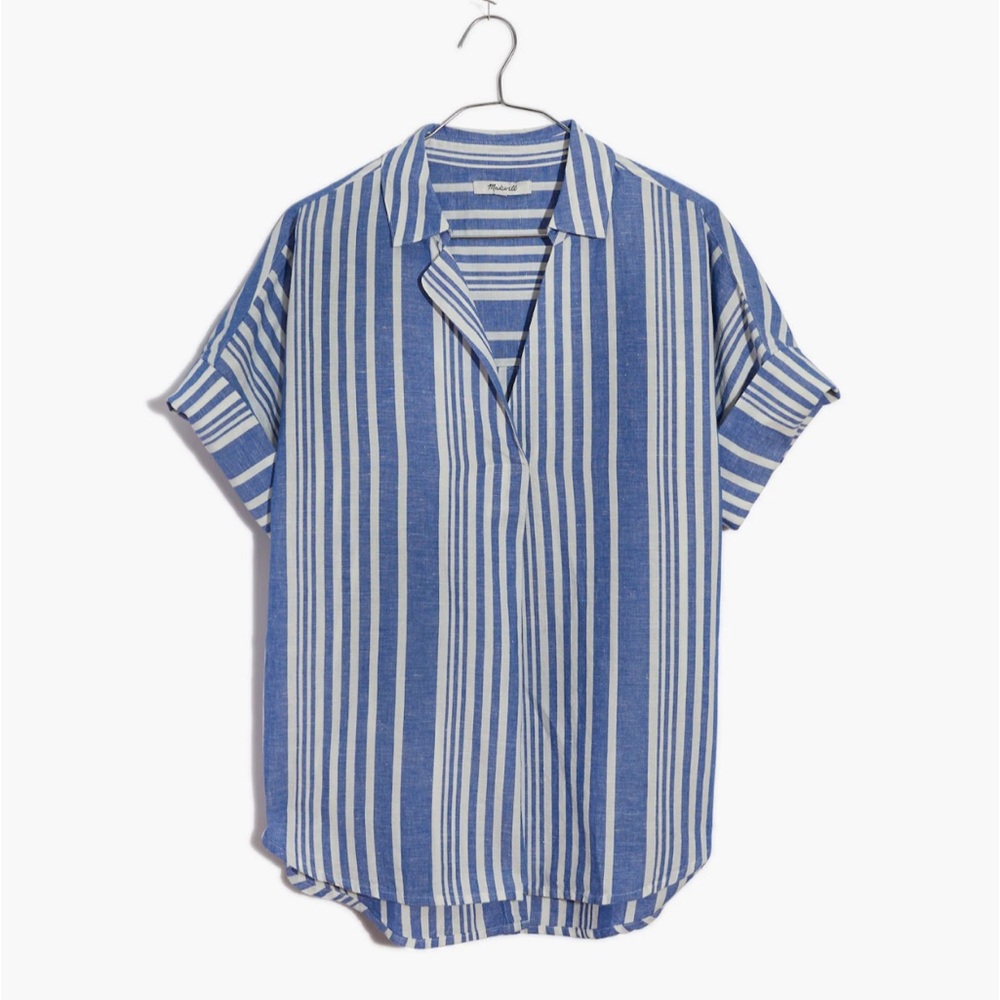 Madewell Courier Button-Back Shirt in a Hinsdale Stripe pattern XXS Oversized